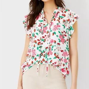 NEW Ann Taylor | Strawberry Floral Tank Top Blouse Ruffle Sleeve Office Style
